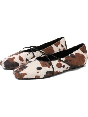 Women's Square Toe Ballet Flats Black Criss-Cross Straps Slip On Mary Jane Flat